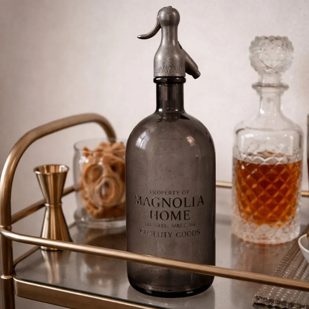 Magnolia‎ Home Smoked Gray Glass Seltzer Siphon Bottle Joanna Gaines